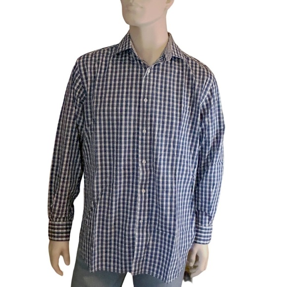 Bobby Jones Shirt Button Up Blue Plaid Long Sleeve 100% Cotton Versatile As New - Picture 2 of 16